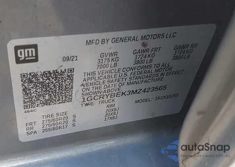 2021 Chevrolet Silverado 1500 4Wd Standard Bed Custom from USA, damaged, VIN 1GCRYBEK3MZ423565